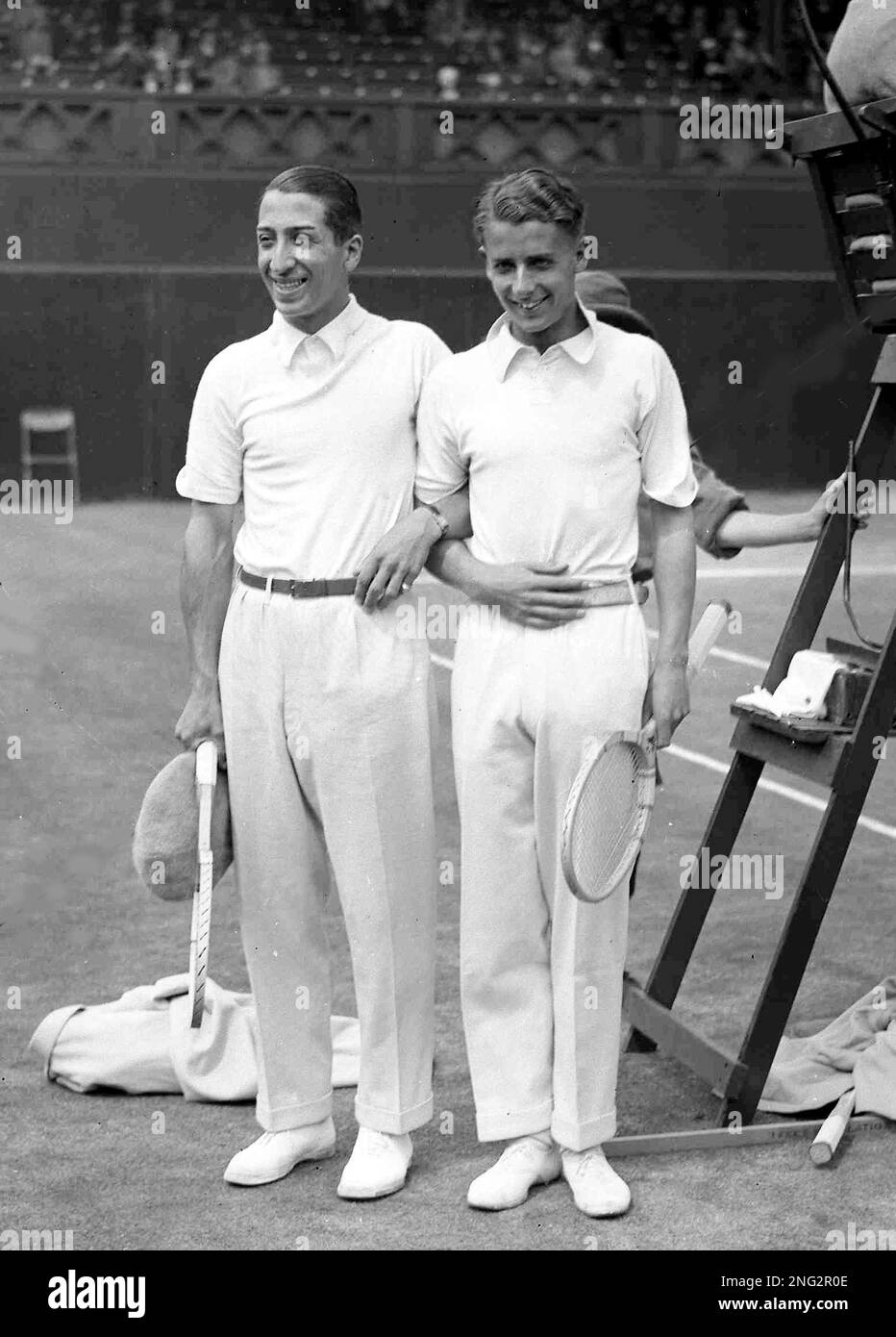 French tennis champion Rene Lacoste, left, and England's Henry W. Austin  after their Wimbledon Men's Singles Championship match, London, June 30,  1928. Lacoste won the match 6-4, 6-4, 6-8, 1-6, 6-2. (AP Photo Stock Photo  - Alamy