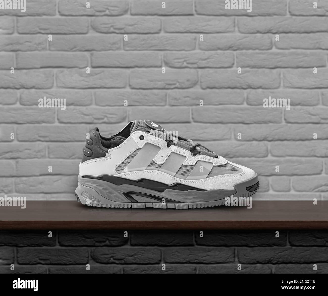 CHISINAU, MOLDOVA - FEBRUARY 12, 2023: Sneakers Adidas Niteball for sports,  and for everyday wear in urban and office environments. Futuristic design  Stock Photo - Alamy