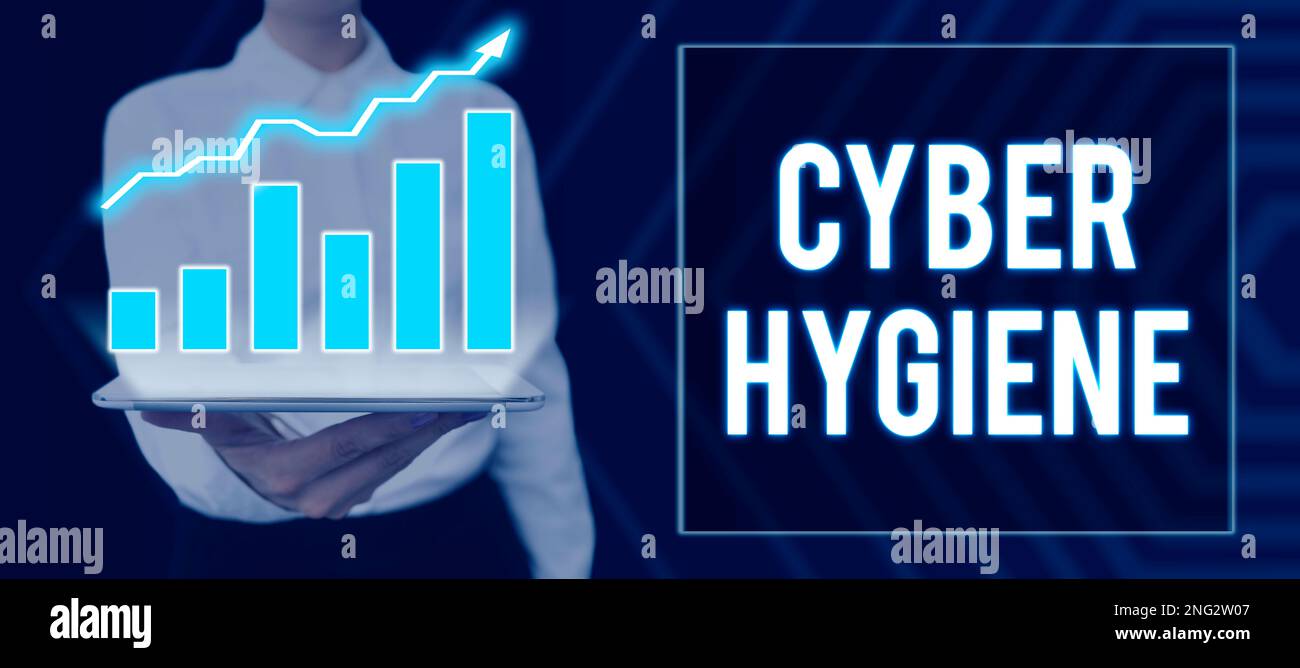 Text showing inspiration Cyber Hygiene. Business concept steps that ...