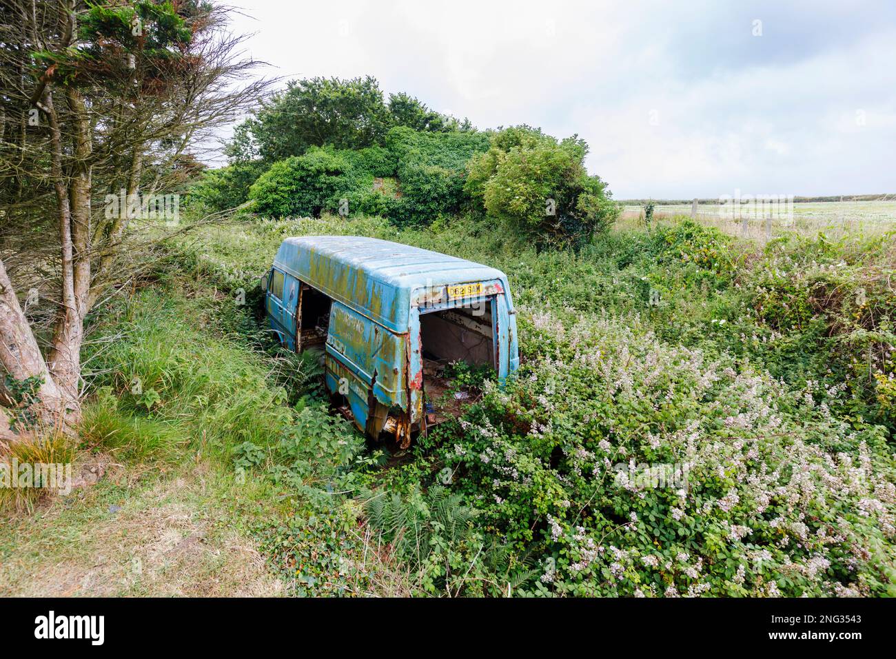 A rusting abandoned blue van dumped in Marloes, a small village on the ...