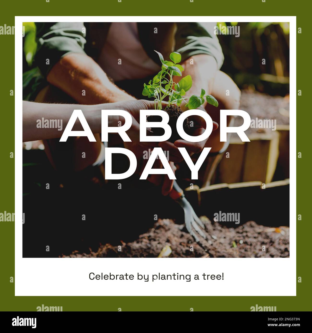 Composition of arbor day celebrate by planting a tree text over diverse people gardening Stock