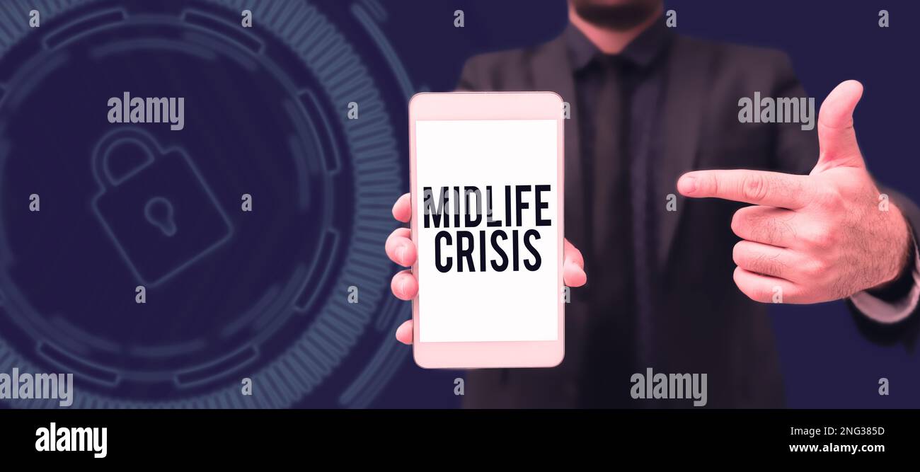 Writing displaying text Midlife Crisis. Word for Software development technique Decomposing an application Stock Photo