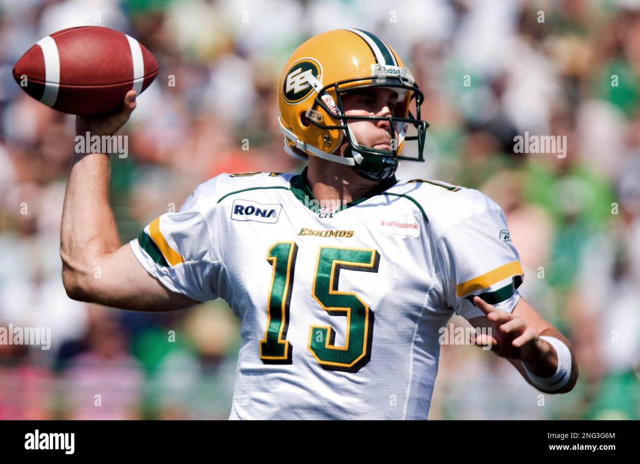 Edmonton Eskimos QB Ricky Ray throws a first quarter pass against the