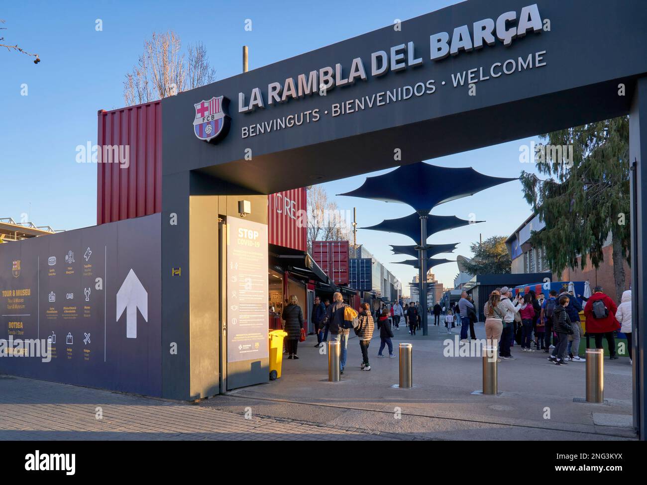 At the entrance to Camp Nou arena - the official playground of FC Barcelona Stock Photo