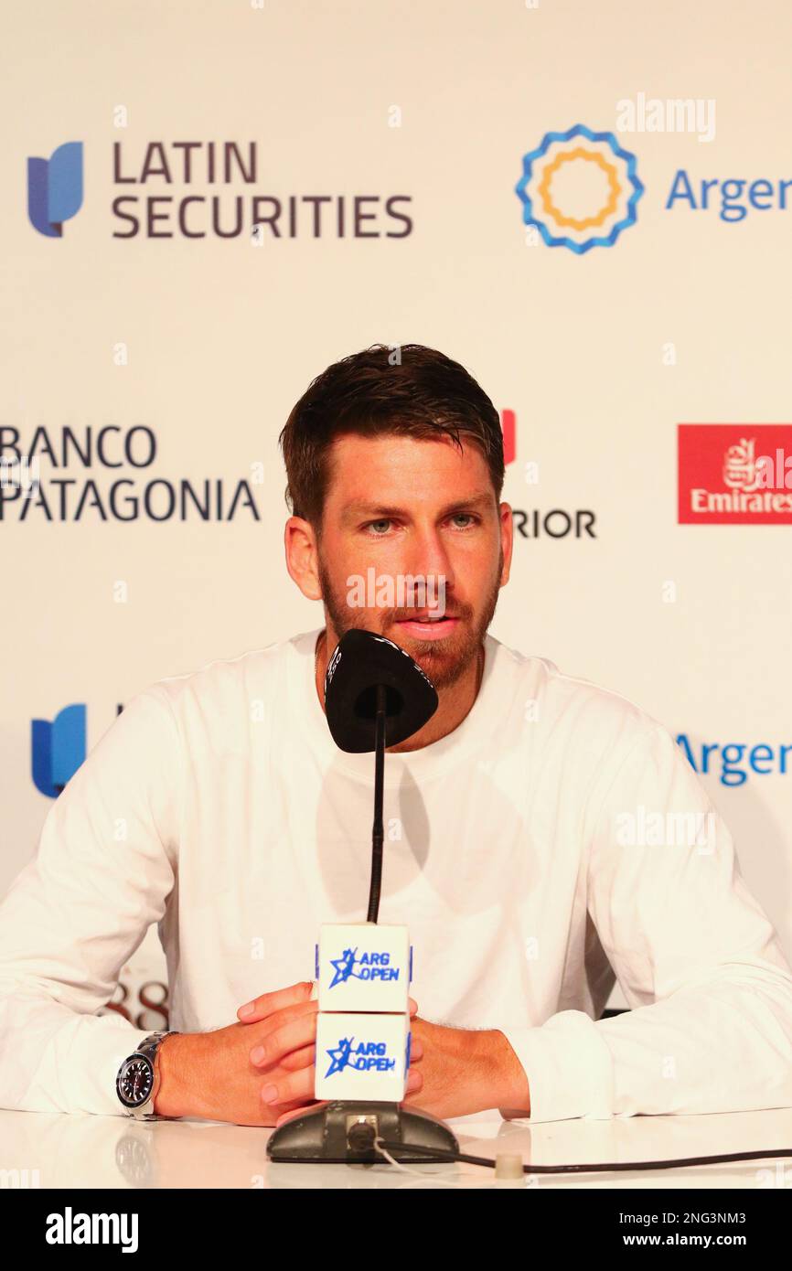 Buenos Aires, Argentina, 17th Feb 2023, Cameron Norrie answers questions during the press conference after his victory over Tomas Etcheverry to advance to the semifinals of the Argentina Open. Credit: Néstor J. Beremblum/Alamy Live News Stock Photo