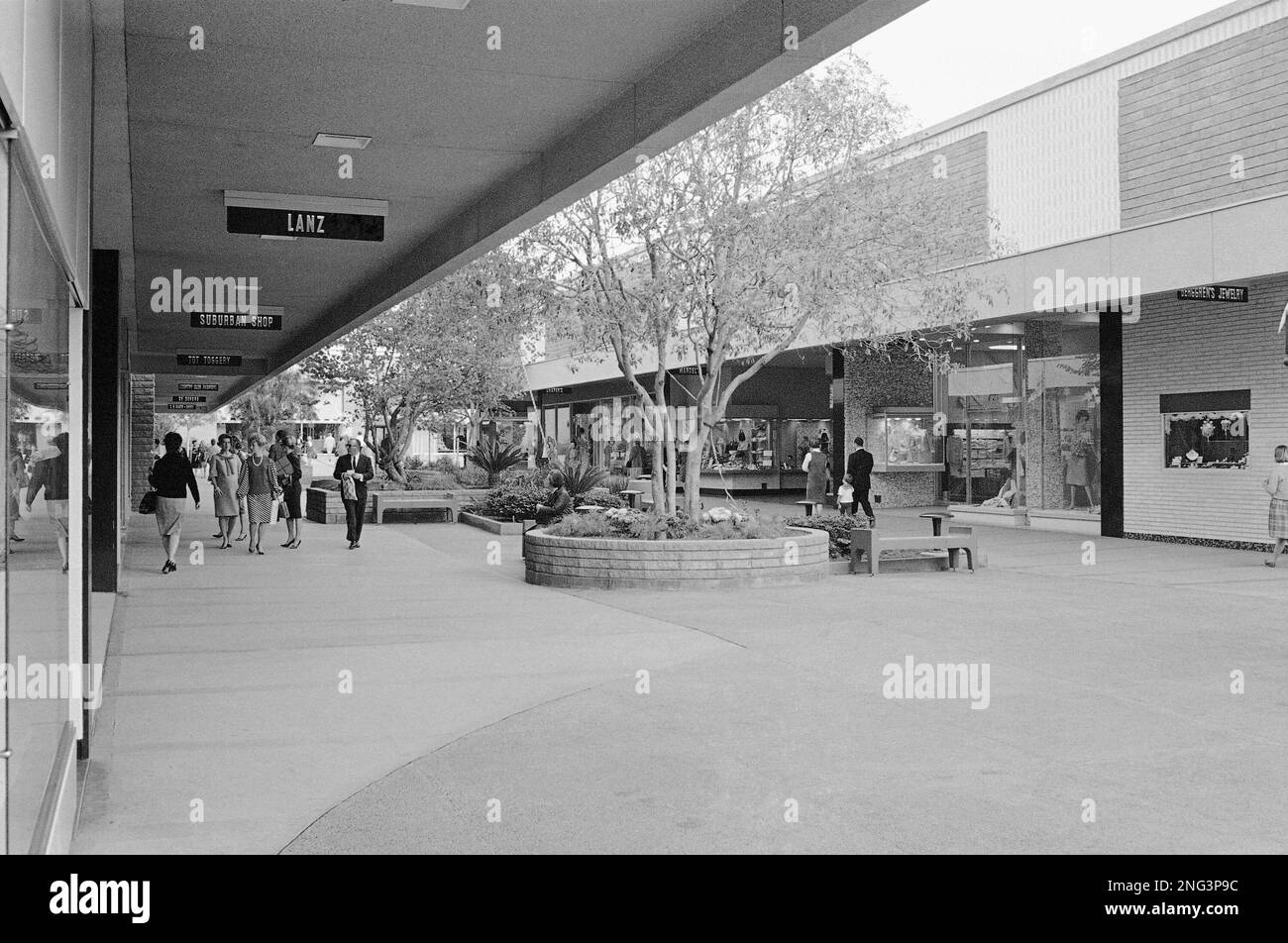 An outdoor mall at Bullock's Fashion Square is shown in Sherman Oaks