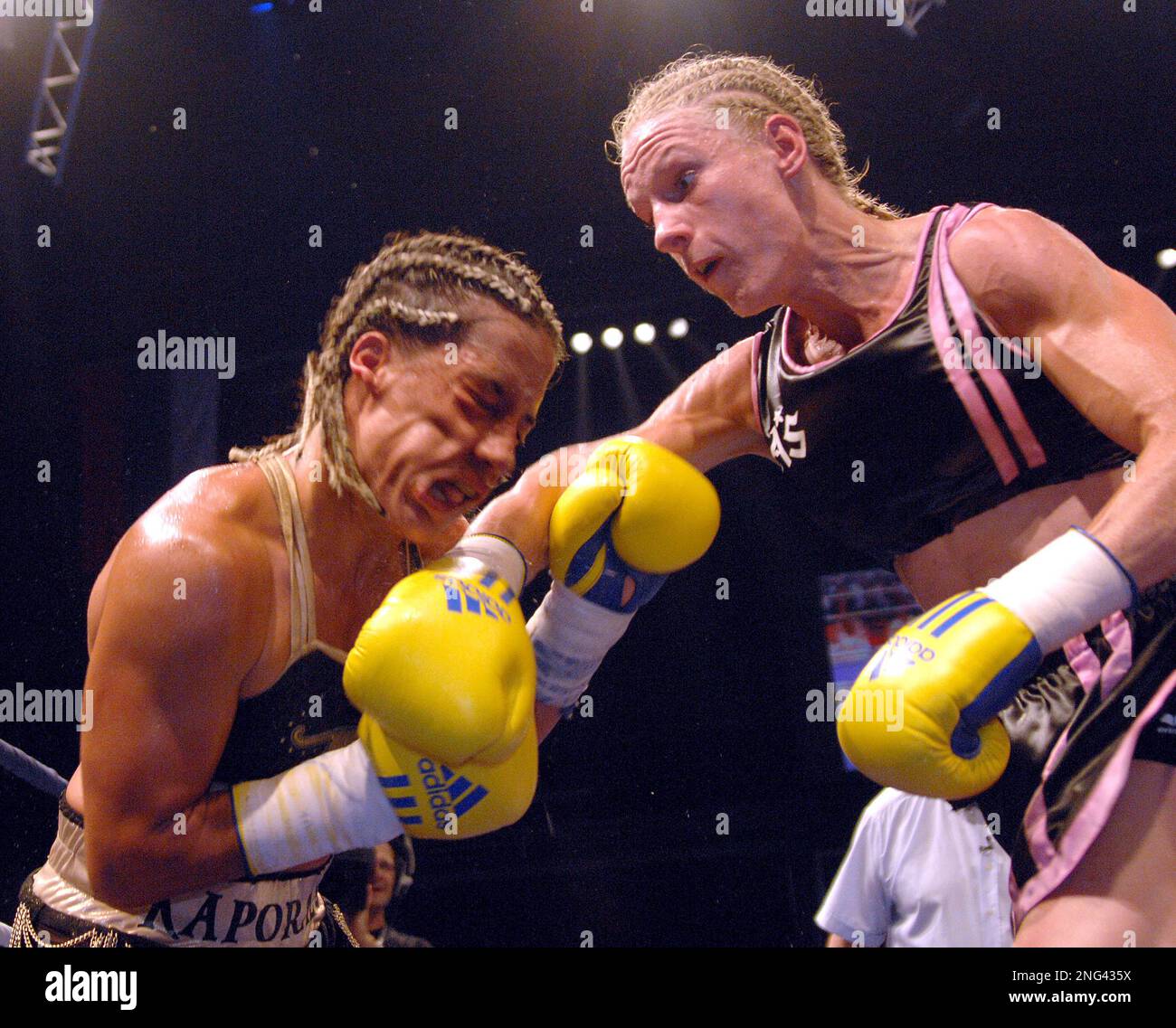 AnneSophie Mathis, lands a right, to the face of her compatriot Myriam