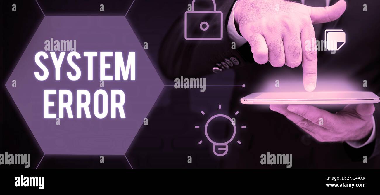 Text caption presenting System Error. Business overview Technological ...