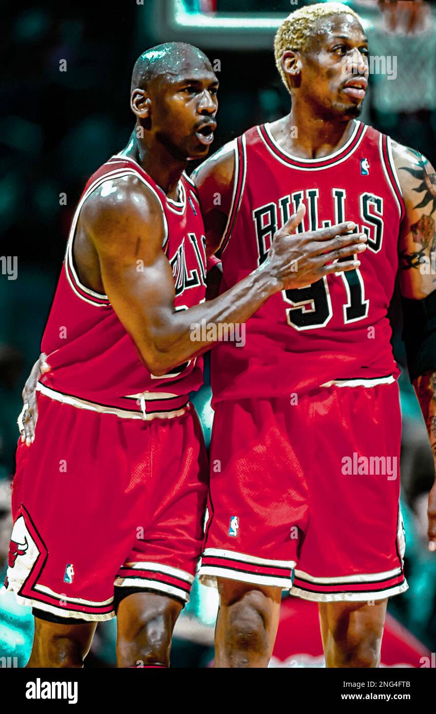 Basketball NBA Michael Jordan, with Dennis Rodman,Chicago Bulls in 1998. Stock Photo