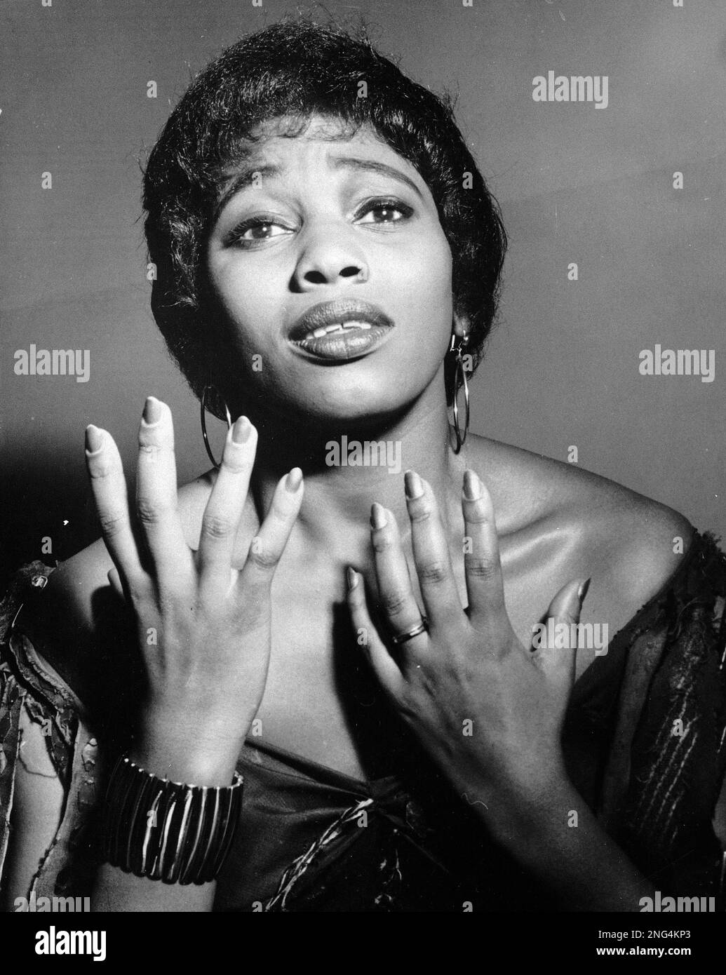 Soprano Leontyne Price sings the part of "Aida" during rehearsals for