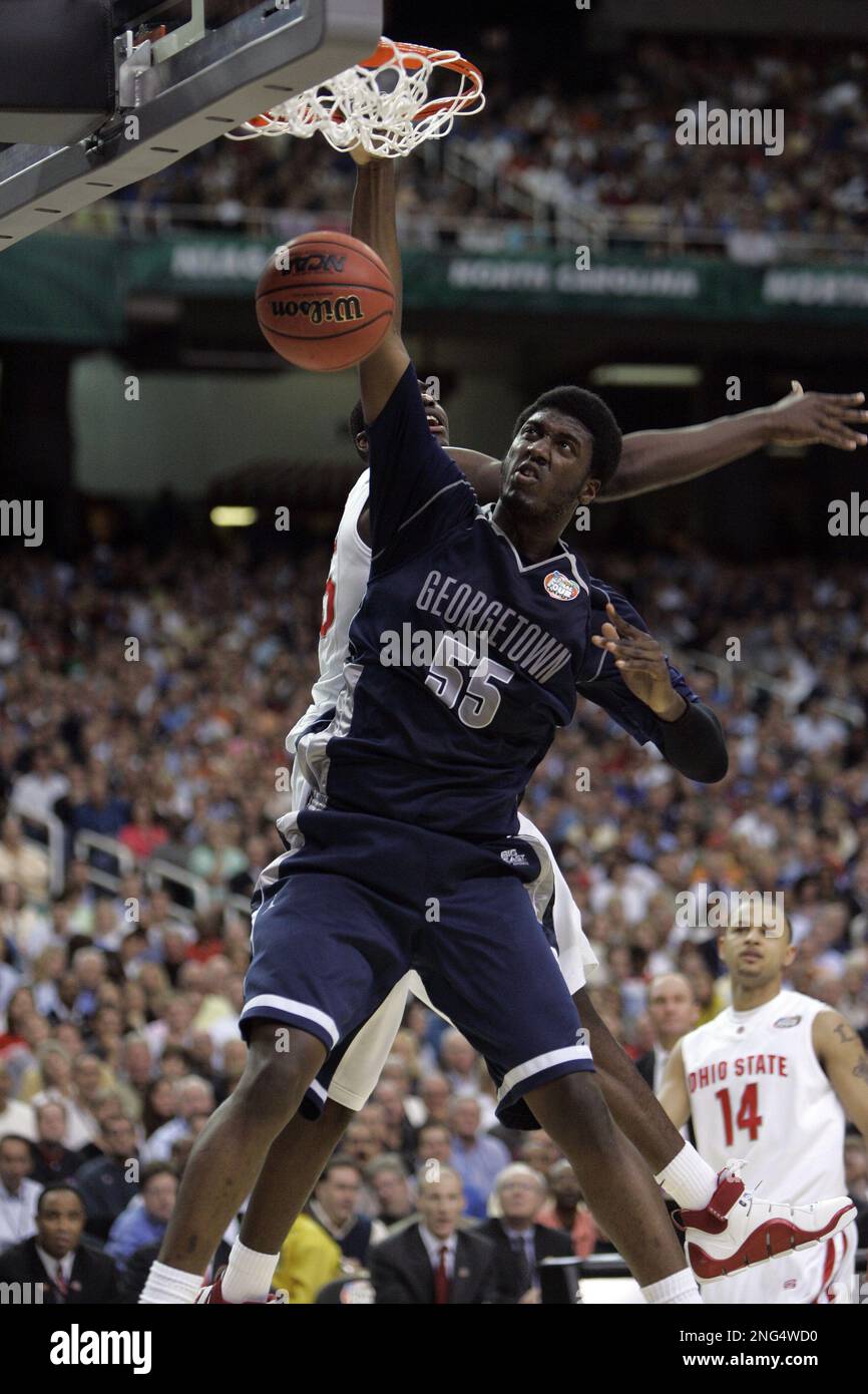 Georgetown's Roy Hibbert dunks against Ohio State during their men's  semifinal basketball game at the Final Four in the Georgia Dome in Atlanta  Saturday, March 31, 2007. (AP Photo/Mark Humphrey Stock Photo -