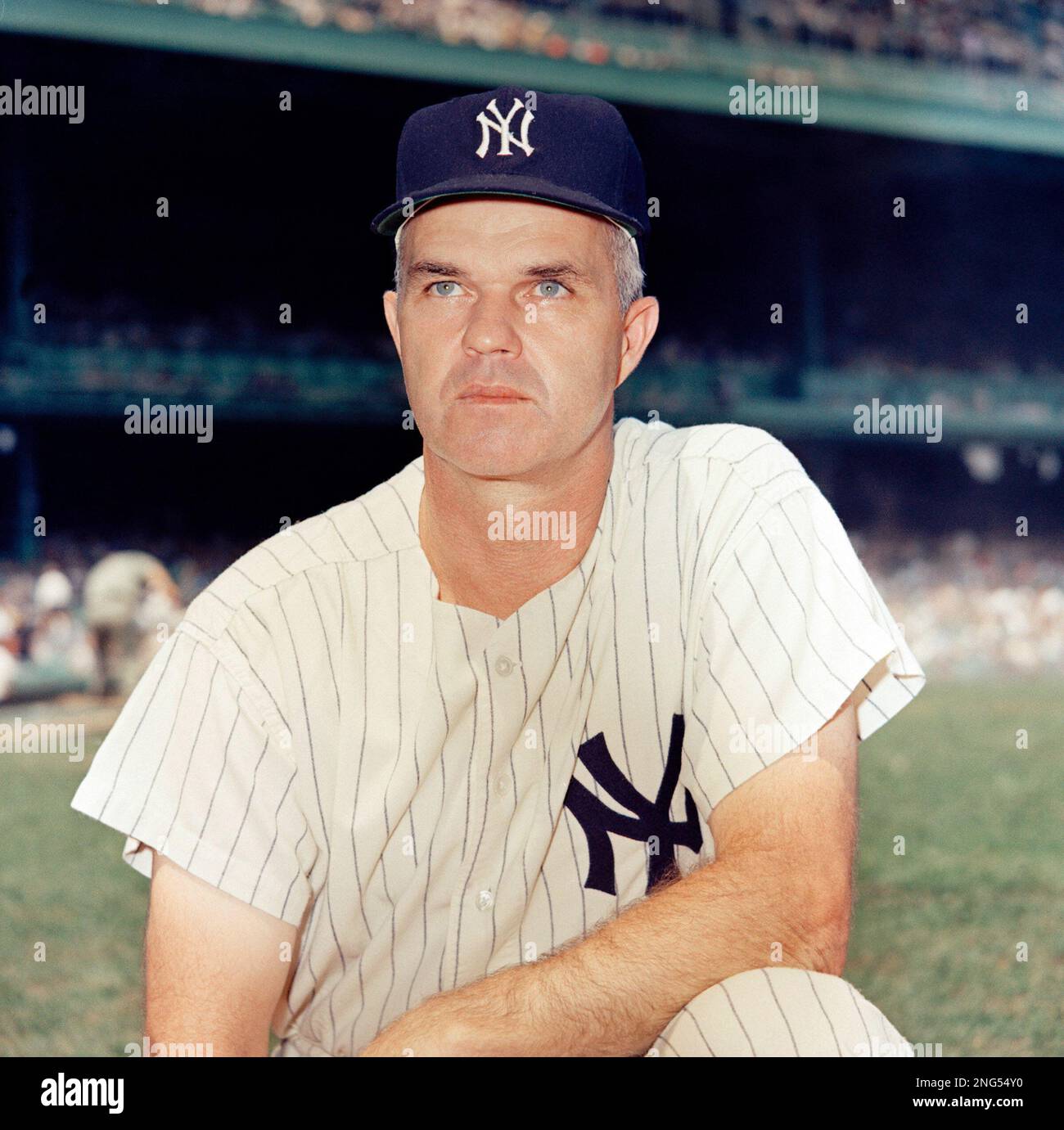 Johnny Sain, pitching coach for the New York Yankees is shown in this