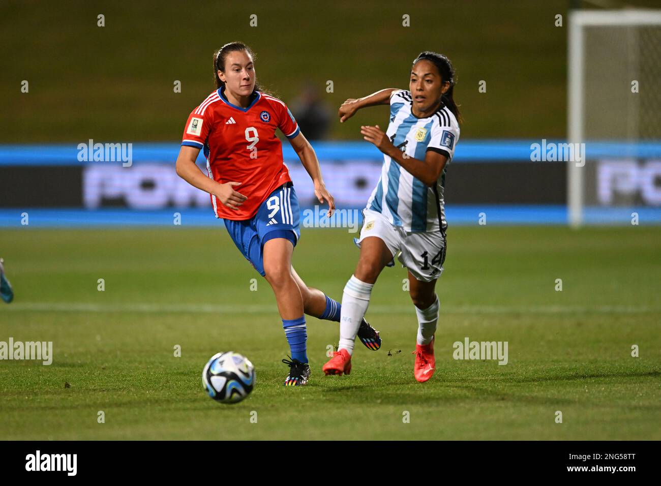 Auckland, New Zealand. 17th Feb, 2023. Gisela Pino (L) of Chile National Women's soccer team and