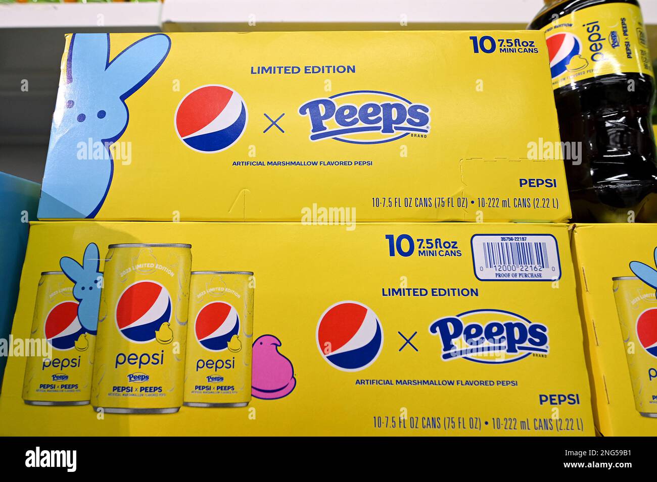 New York, USA. 17th Feb, 2023. Bottles and cans of marshmallow Peeps ...