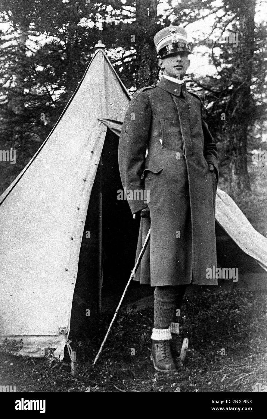 Crown Prince Umberto of Italy during an inspection of an army camp