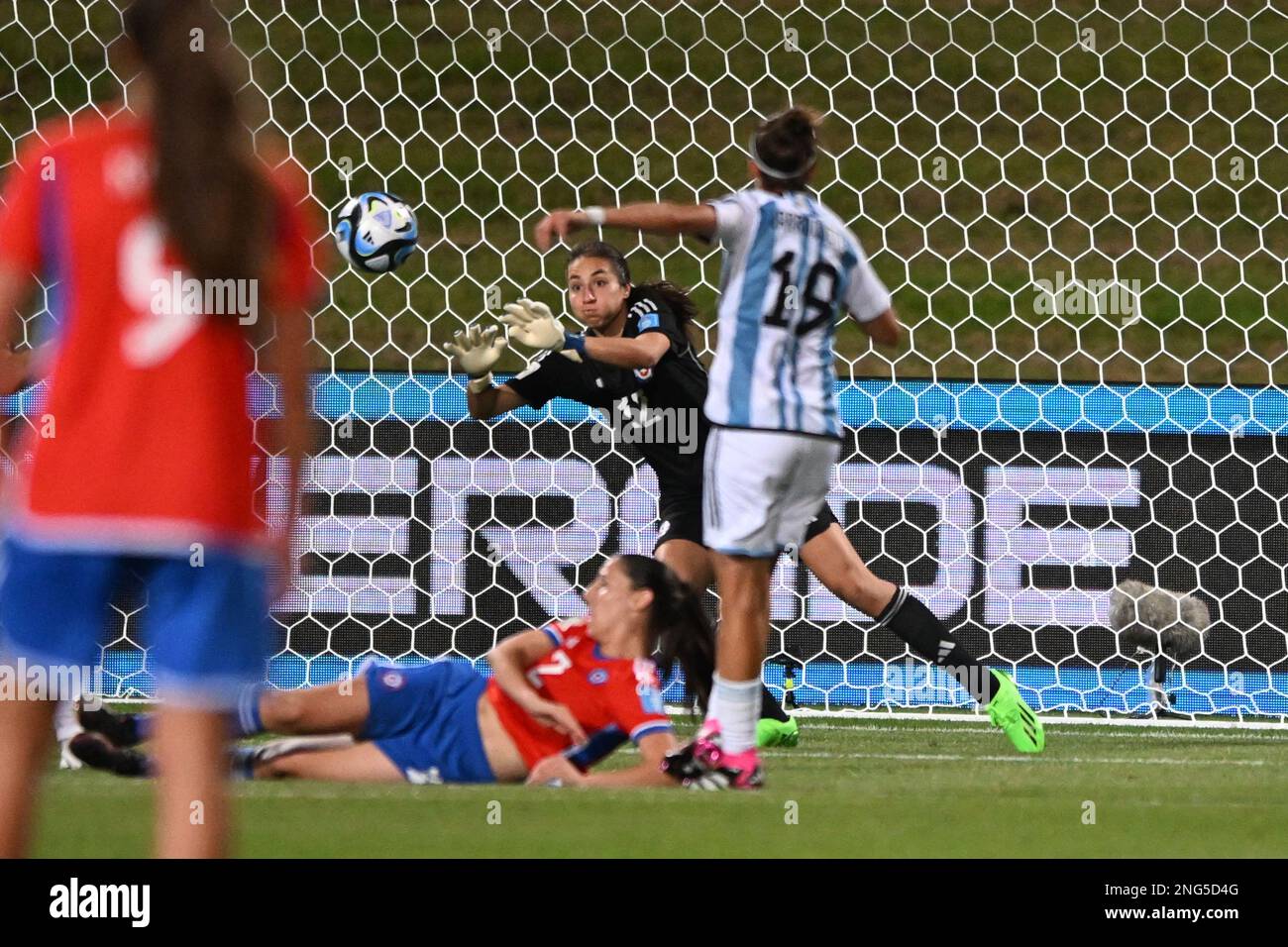 Auckland, New Zealand. 17th Feb, 2023. Antonia Canales (L) of Chile National Women's soccer team seen in action during the FIFA Women's World Cup 2023 Playoff held at the North Harbour Stadium. Final score; Argentina 4:0 Chile (Photo by Luis Veniegra/SOPA Images/Sipa USA) Credit: Sipa USA/Alamy Live News Stock Photo