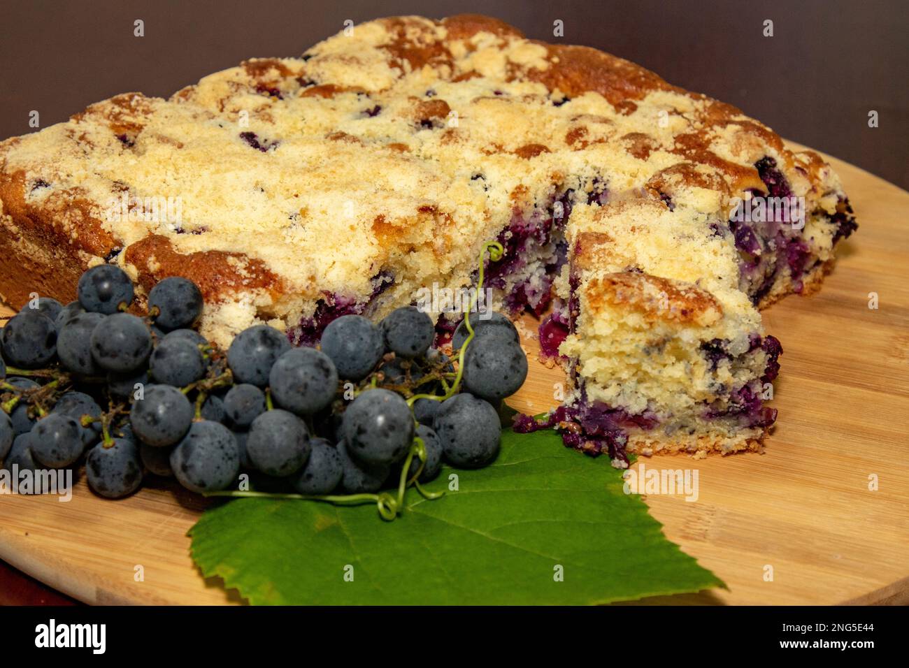 Classic black grape cake (Isabel burgundy variety) known as "cuca de