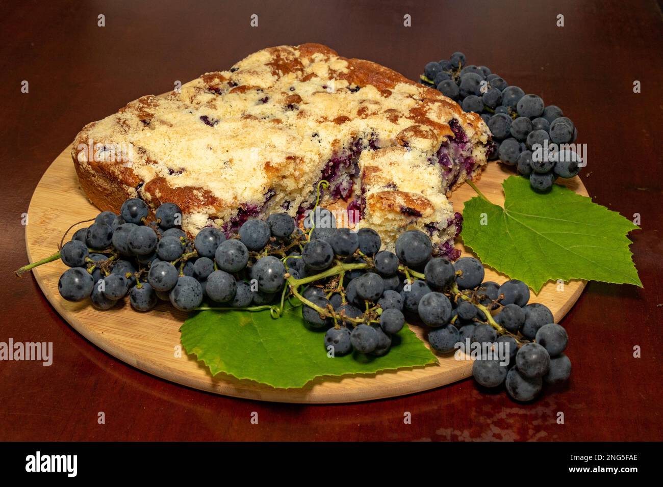 Classic black grape cake (Isabel burgundy variety) known as "cuca de