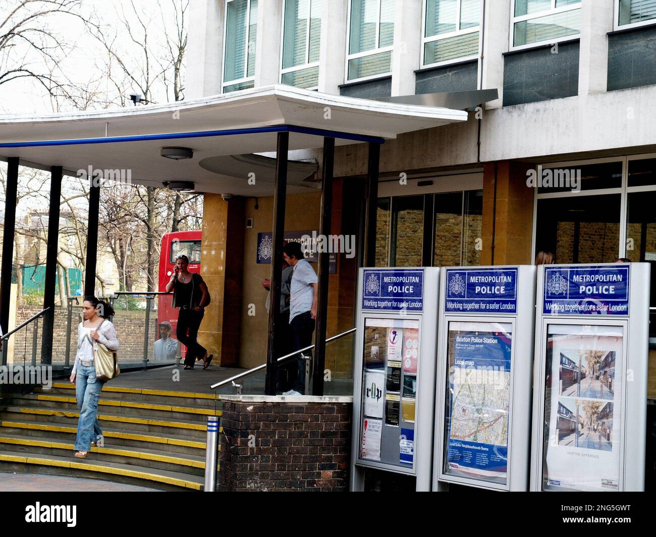 The entrance to Brixton police station after a raid on a nearby