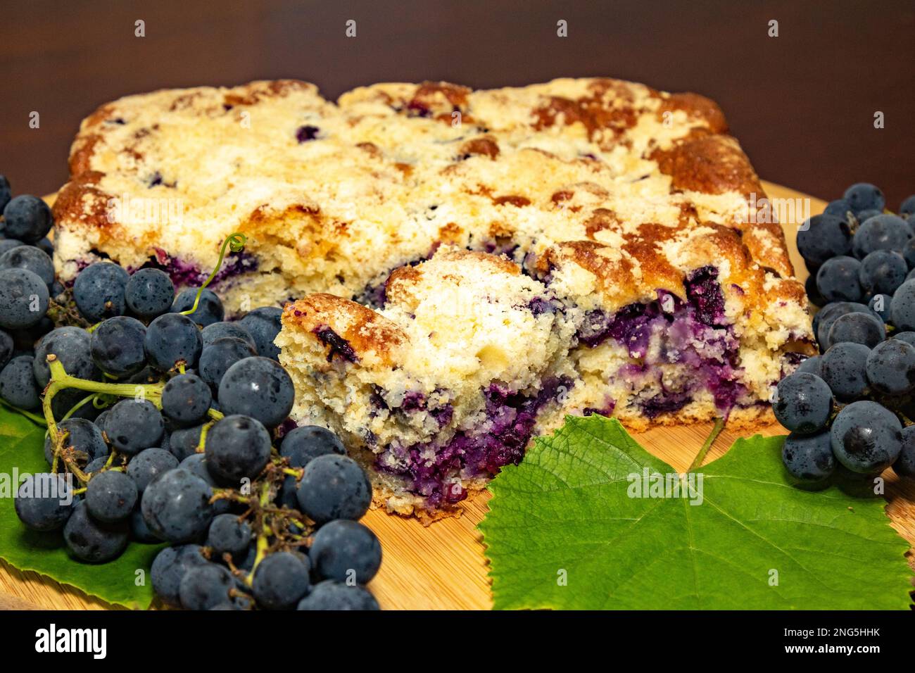 Classic black grape cake (Isabel burgundy variety) known as "cuca de