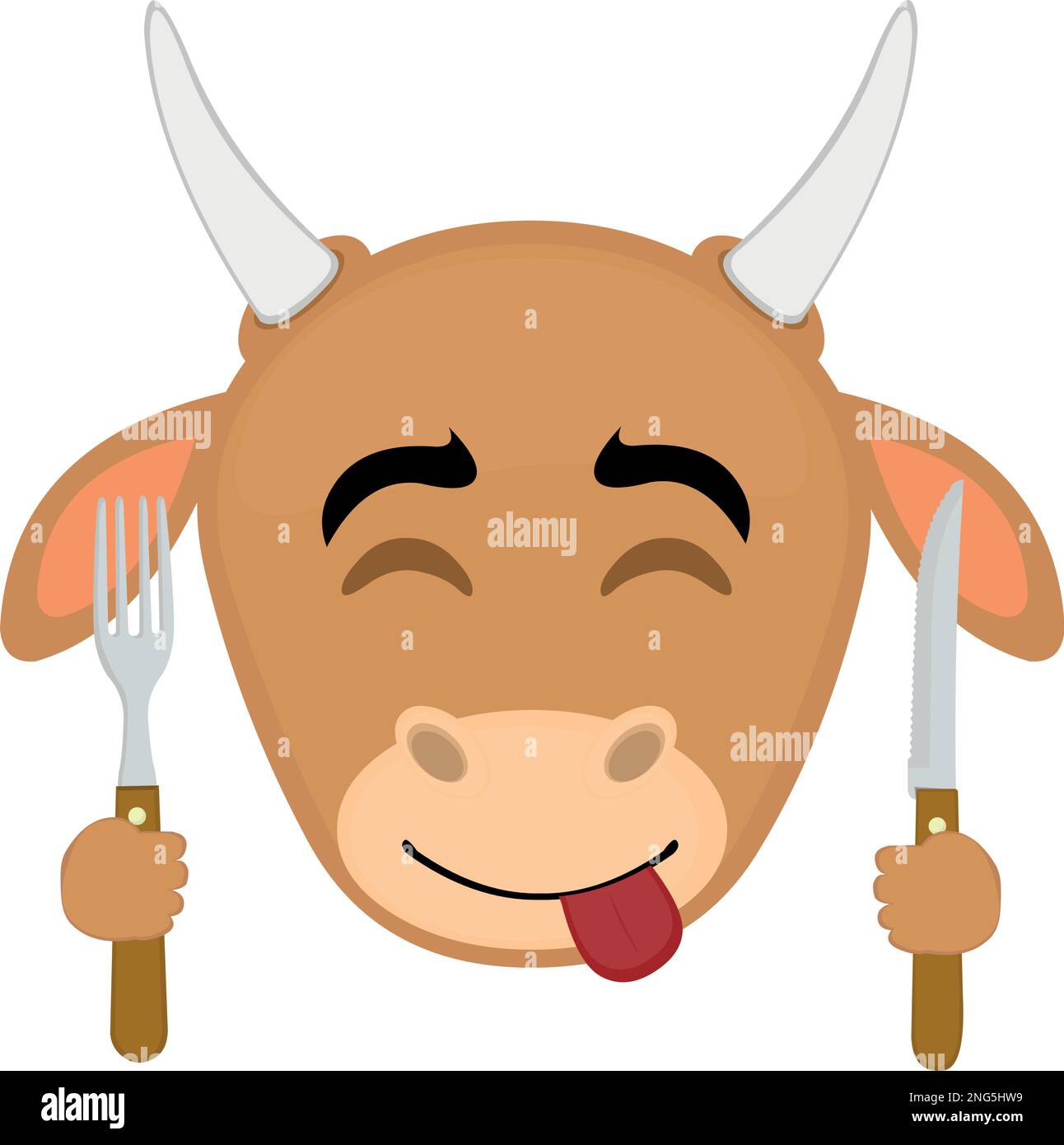 vector illustration face of a cow cartoon with an expression of yummy that delicious, with an expression of yummy that delicious Stock Vector