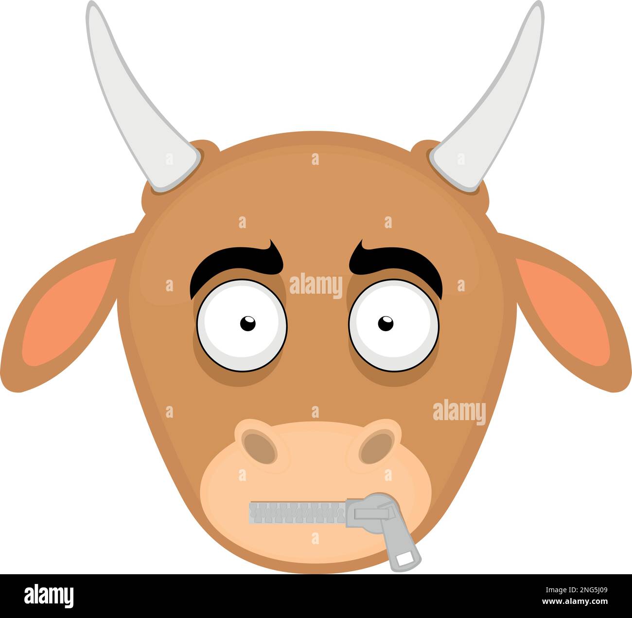 vector illustration cow face cartoon with a zipper in his mouth Stock Vector