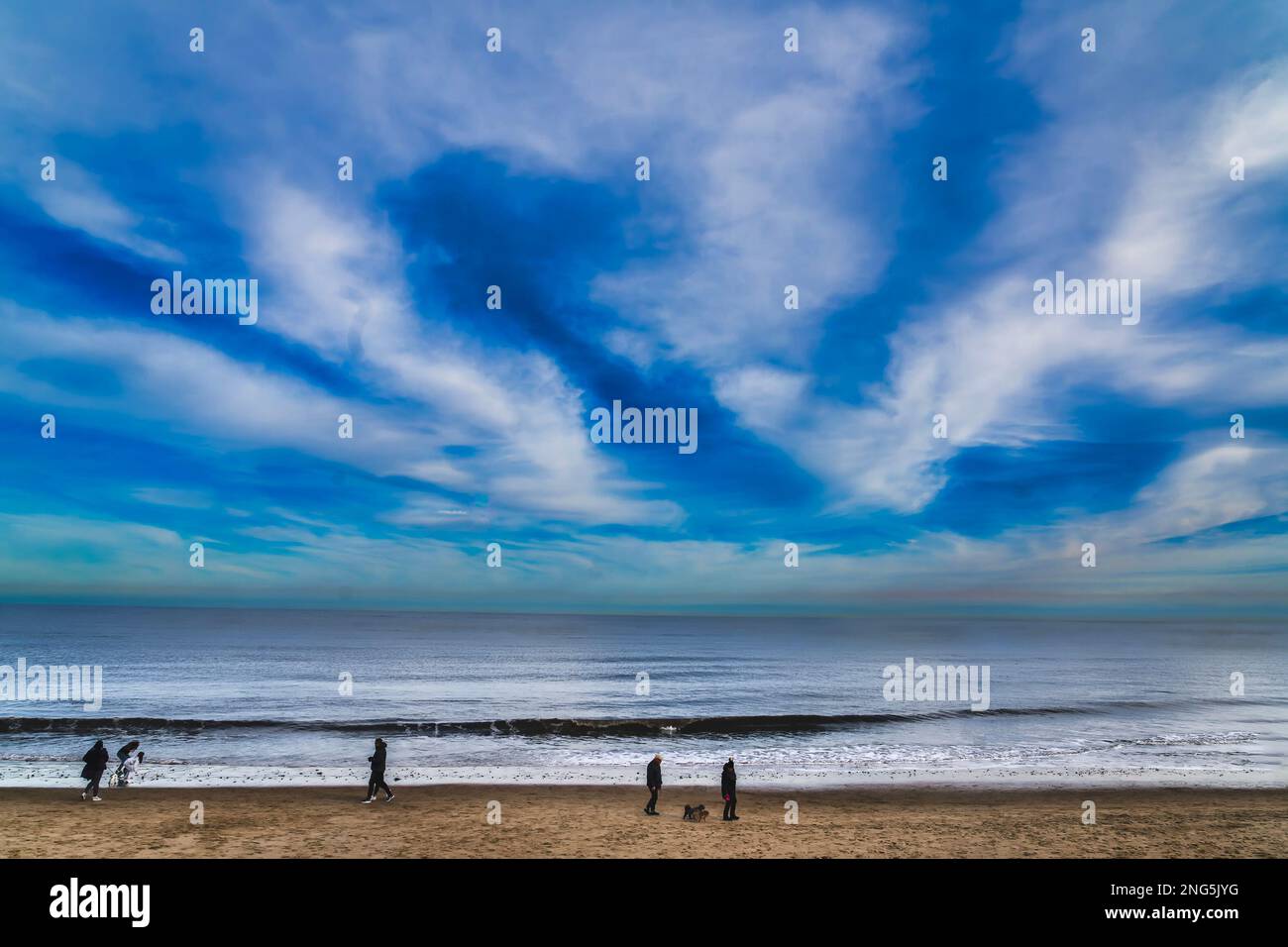 Big blue sky over a winter beach Stock Photo