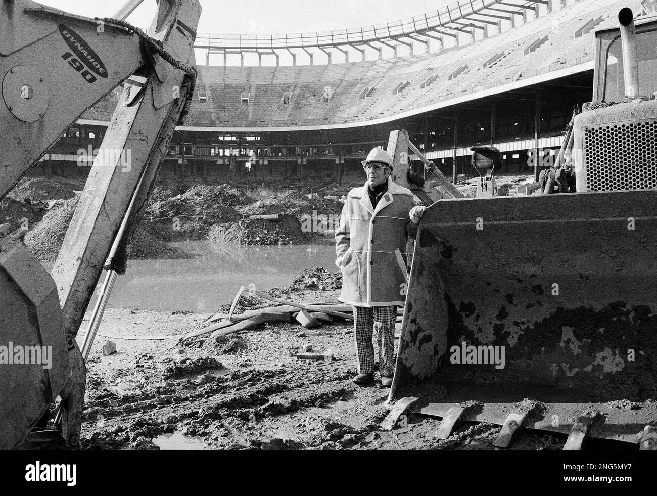 New York Yankees shortstop Phil Rizzuto stands amidst construction