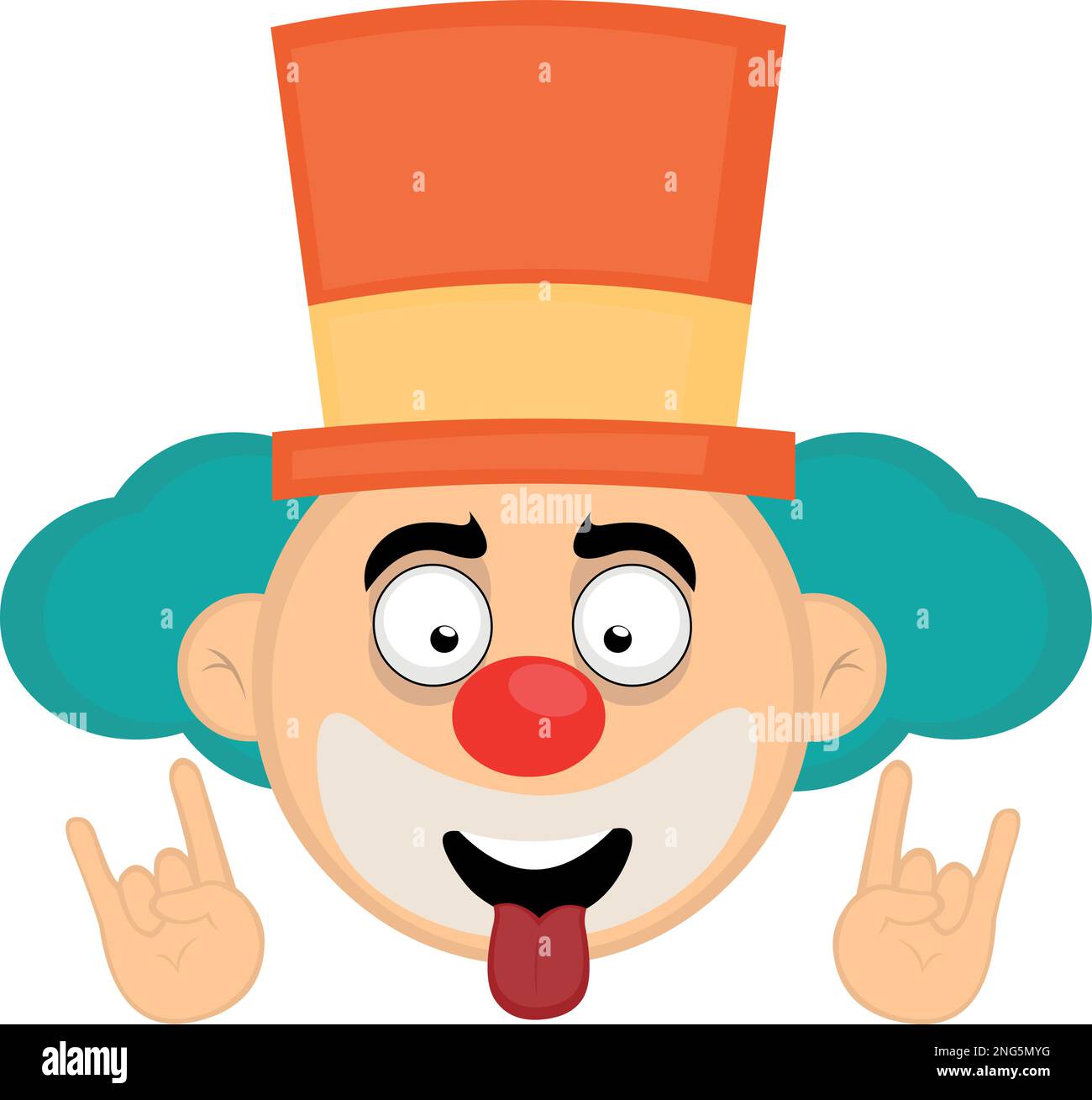 vector illustration face of a cartoon clown with his tongue out and his hands making the classic heavy metal gesture Stock Vector