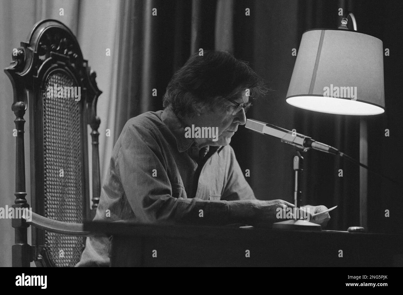 Composer, John Cage rehearses his 12hour composition "Empty Words" in