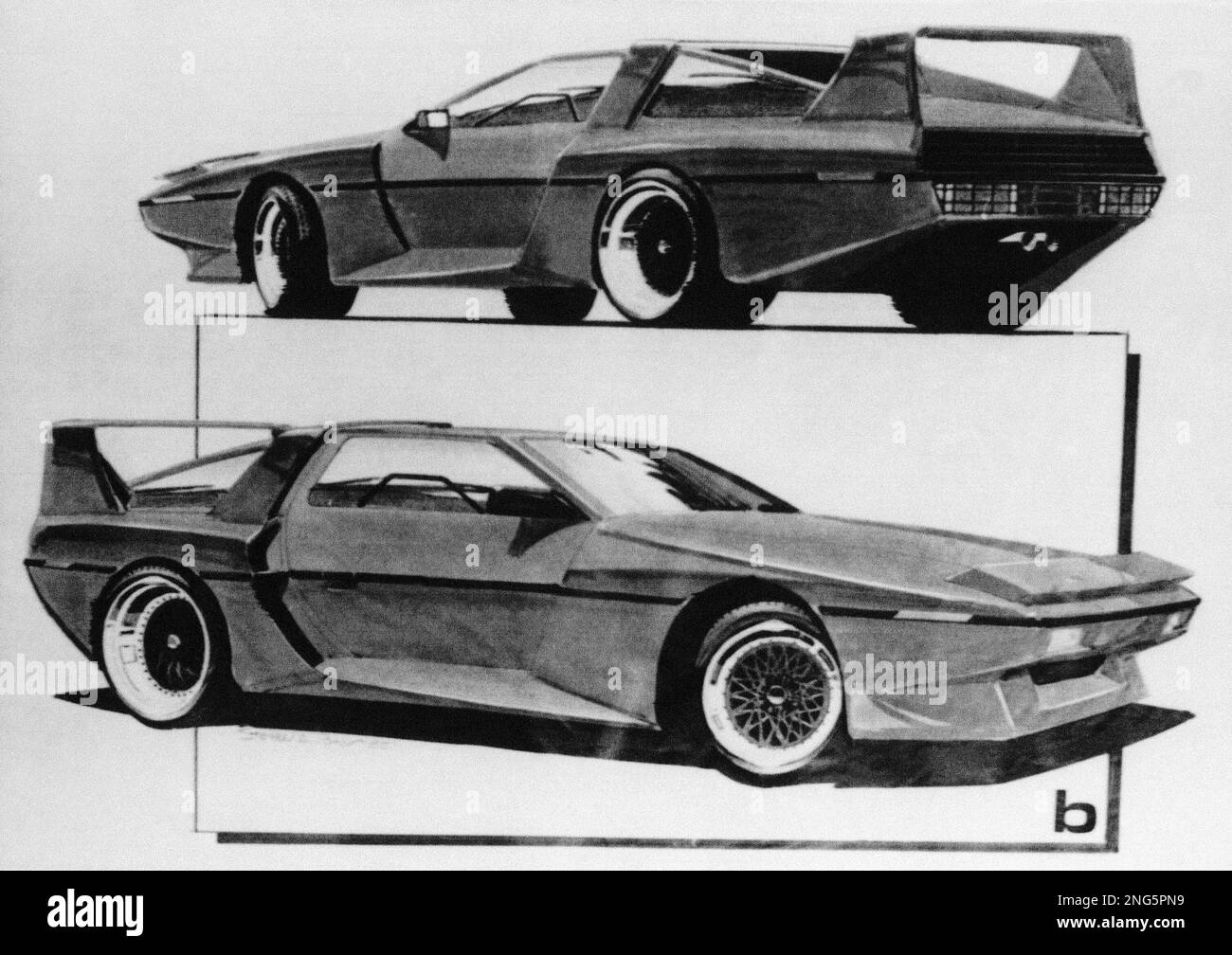 This drawing shows two views of the new car John DeLorean, August 8