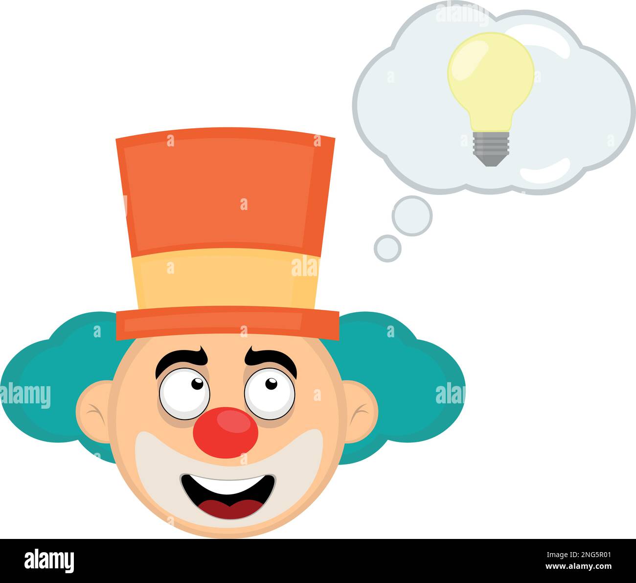 vector illustration face clown cartoon with a cloud thought with a light bulb, in concept of good idea or creativity Stock Vector
