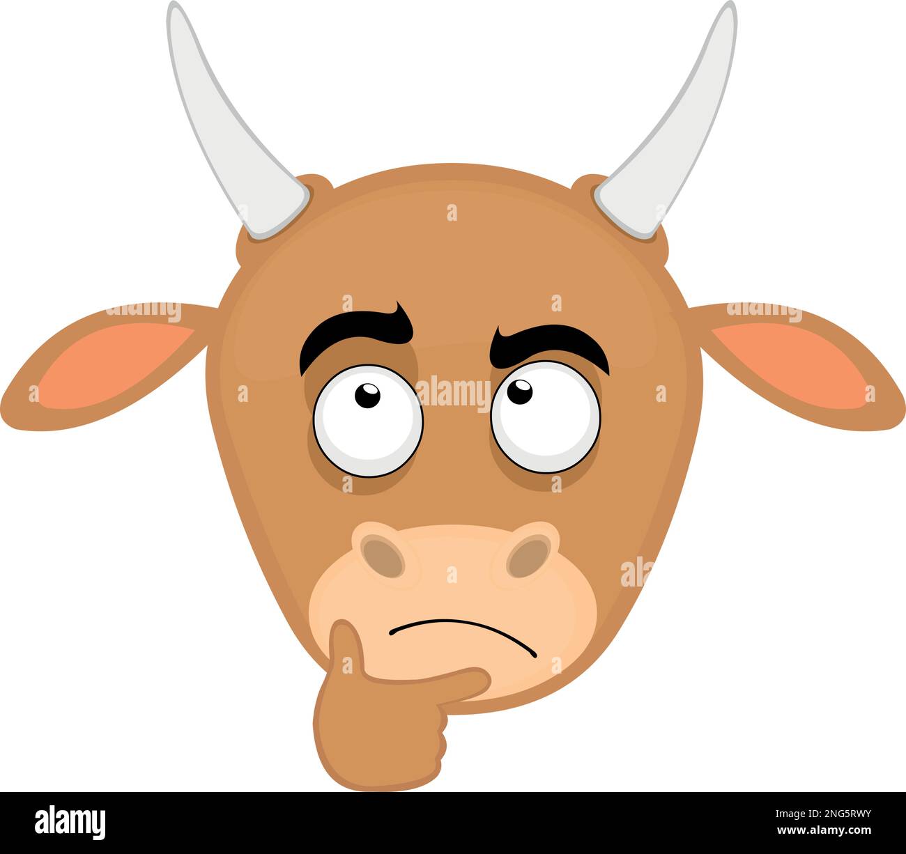 vector illustration face of a cow cartoon with a thinking expression or doubt Stock Vector