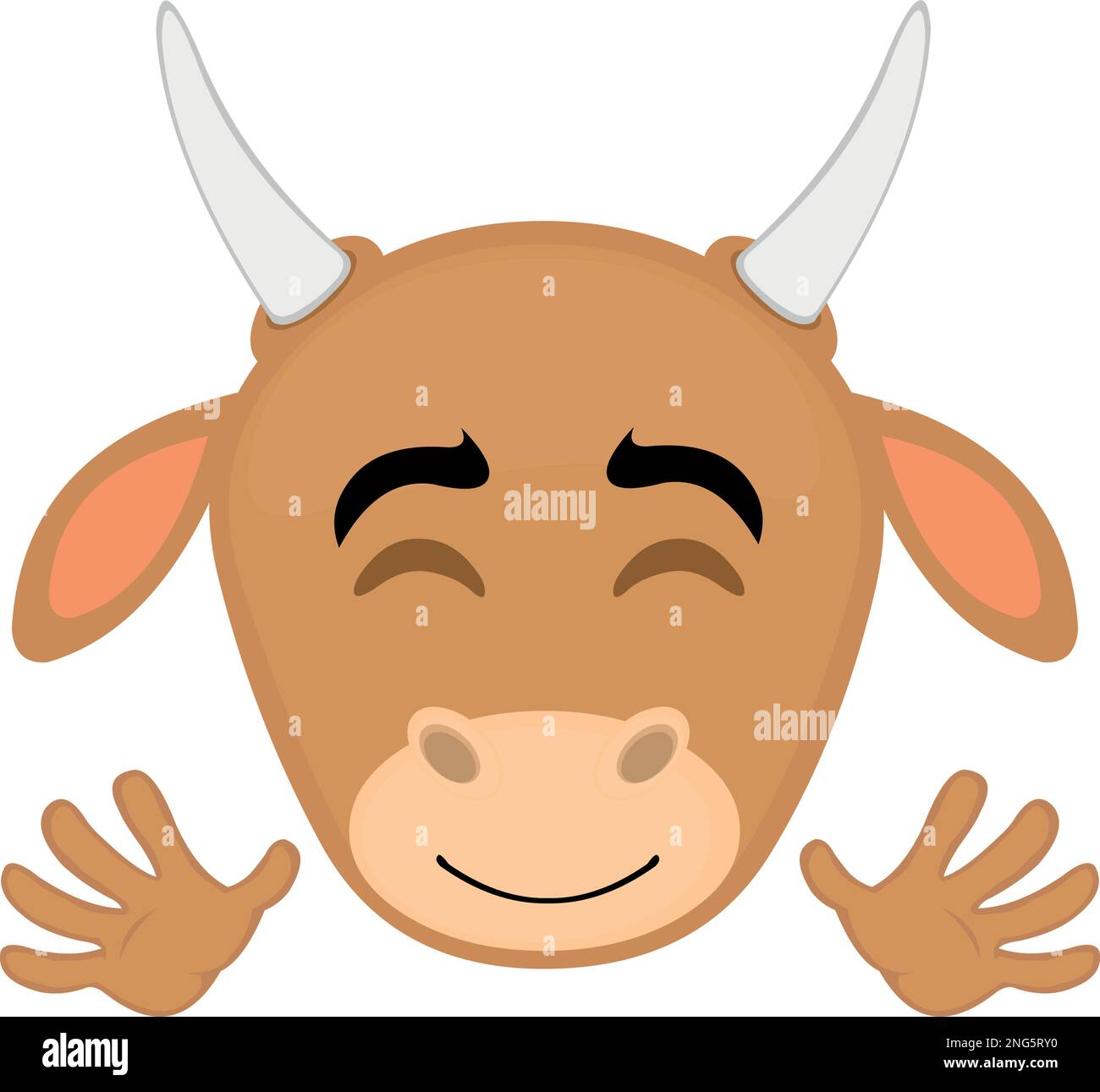 vector illustration cow face cartoon with a happy expression and waving with hands Stock Vector