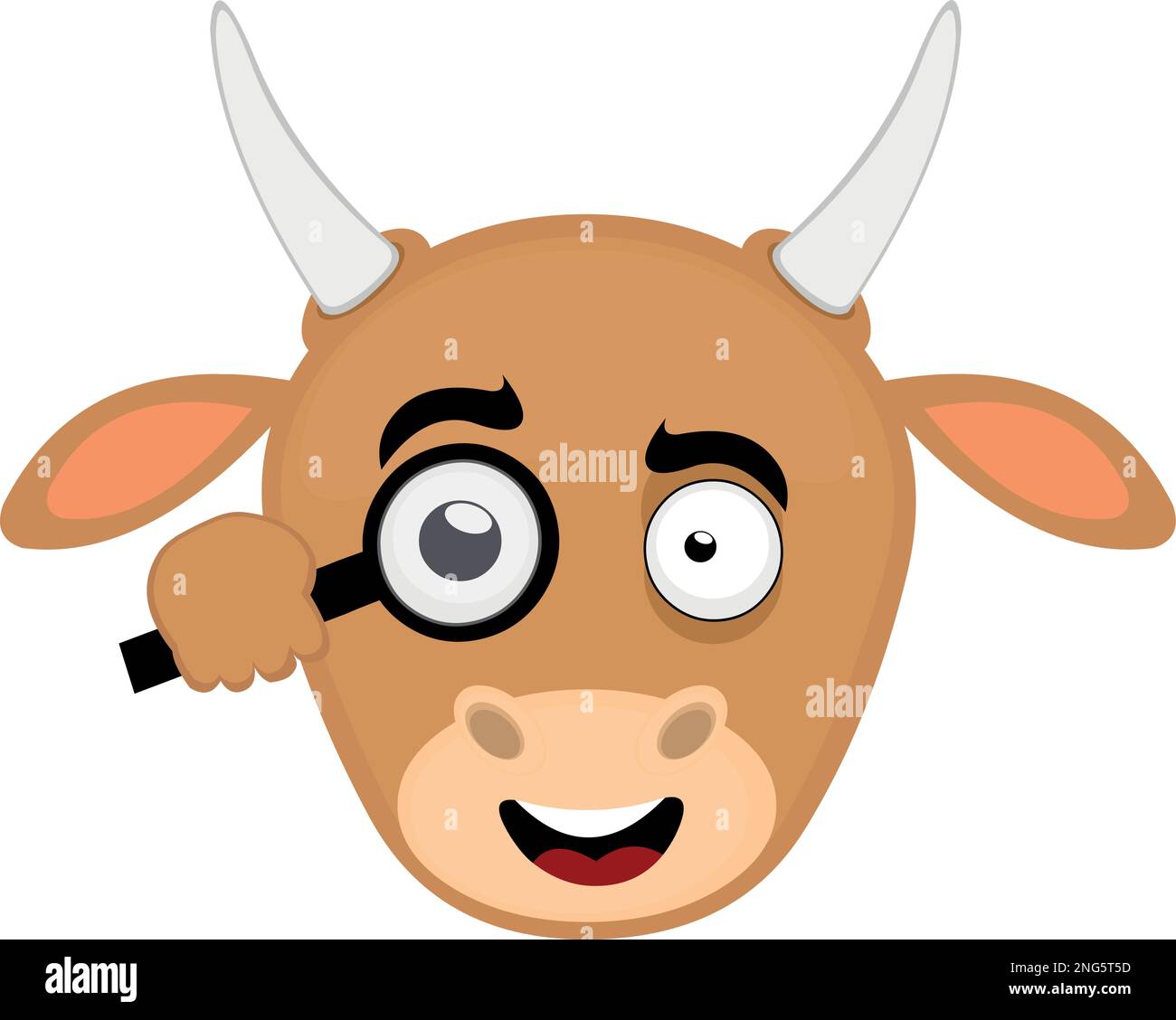 vector illustration face of a cow cartoon watching with a magnifying glass Stock Vector