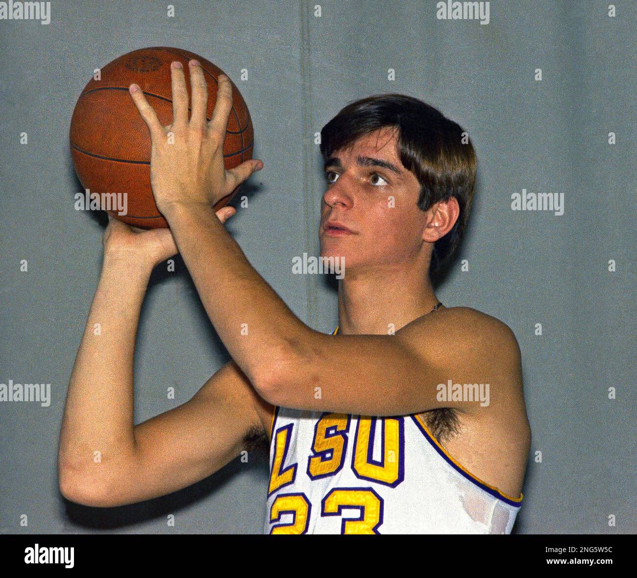 Pistol' Pete, Pete Maravich, basketball player for LSU, in posed