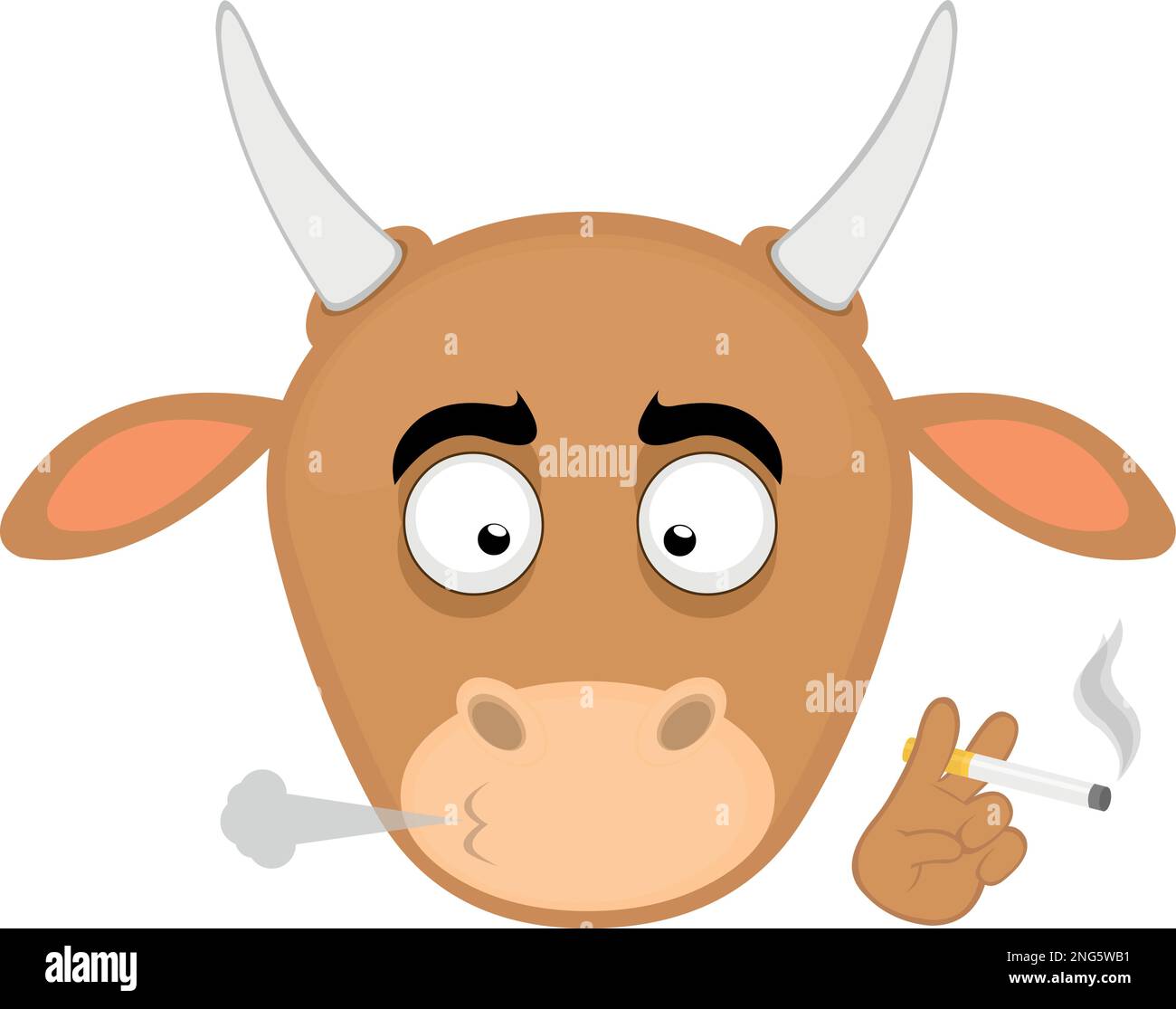 vector illustration face of a cartoon cow smoking a cigarette Stock Vector