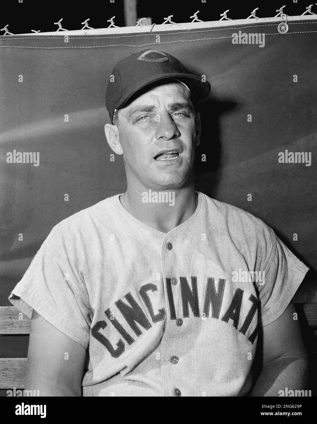 Ted Kluszewski, infielder with the Cincinnati Reds, is shown Feb