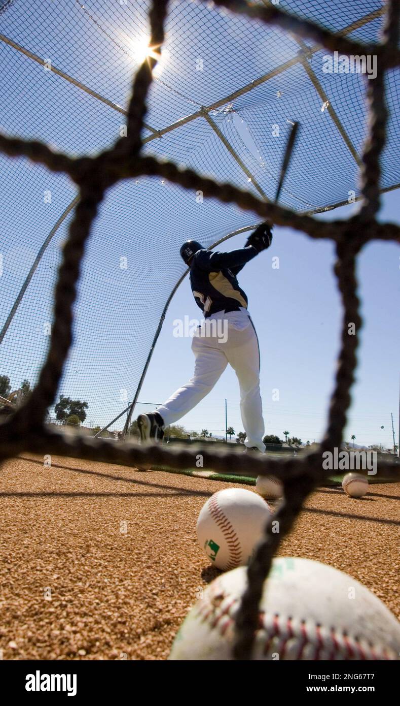 Milwaukee Brewers' Tony Gwynn takes batting practice during a spring  training baseball workout at the team's practice facility, Wednesday, Feb.  28, 2007, in Phoenix. (AP Photo/Morry Gash Stock Photo - Alamy