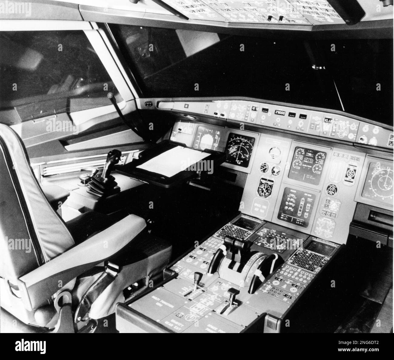Picture shows a view inside the cockpit of an Airbus A320, at the