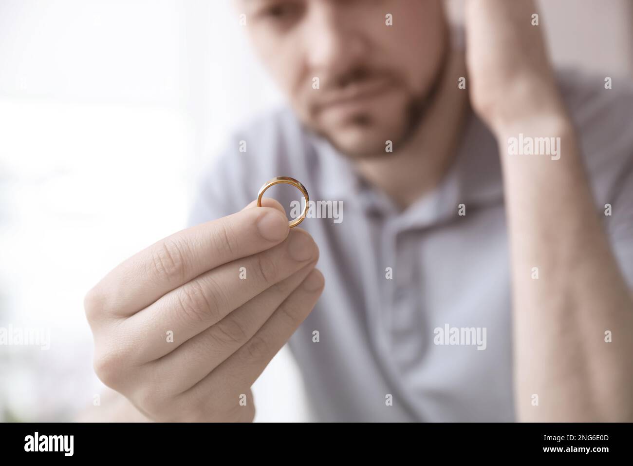 Man with wedding ring, closeup. Cheating and breakup Stock Photo Alamy