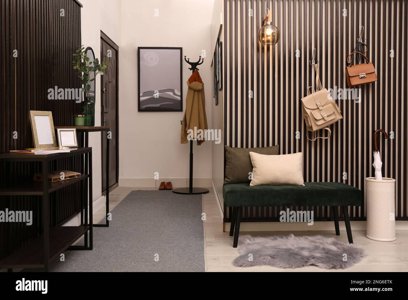 Modern hallway interior with stylish furniture and painting Stock Photo ...