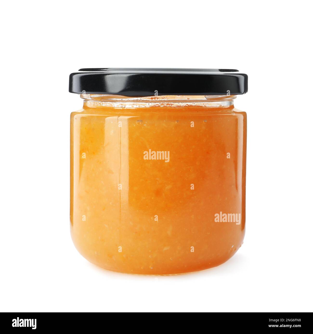 Delicious orange marmalade in jar on white background Stock Photo Alamy