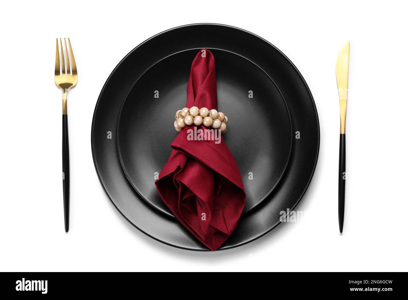 Elegant table setting on white background, top view Stock Photo - Alamy