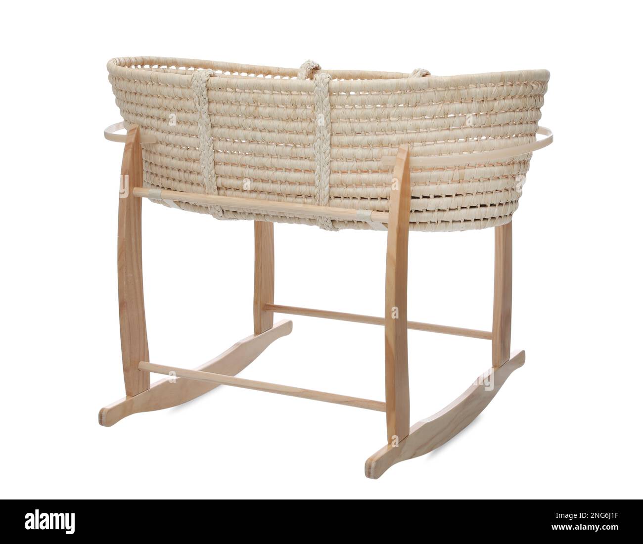 Wicker crib on white background. Interior element Stock Photo Alamy