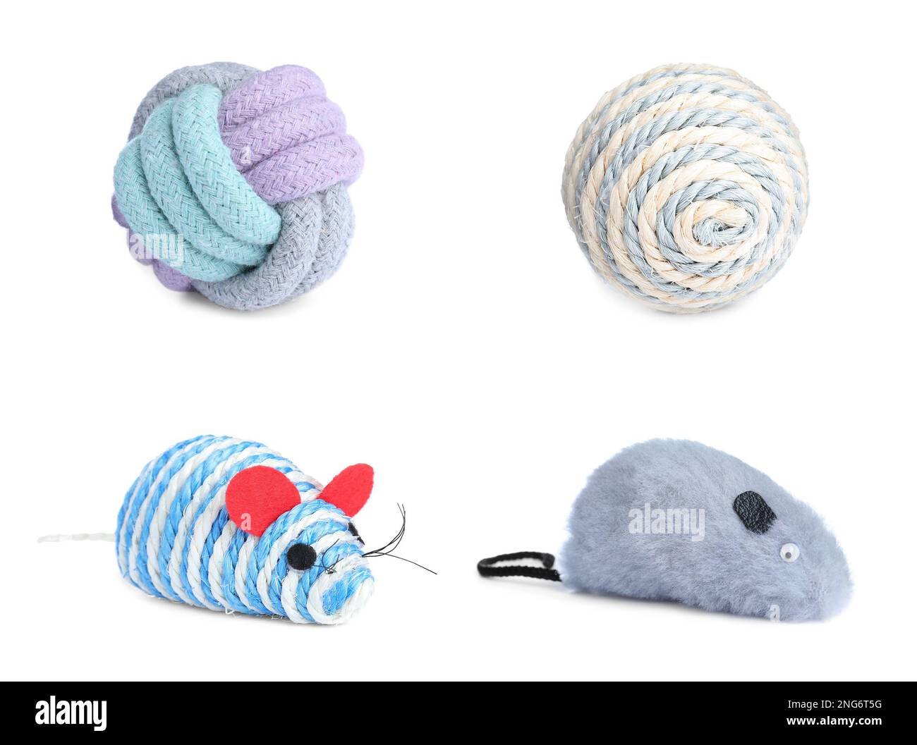 Set with different toys for pet on white background Stock Photo