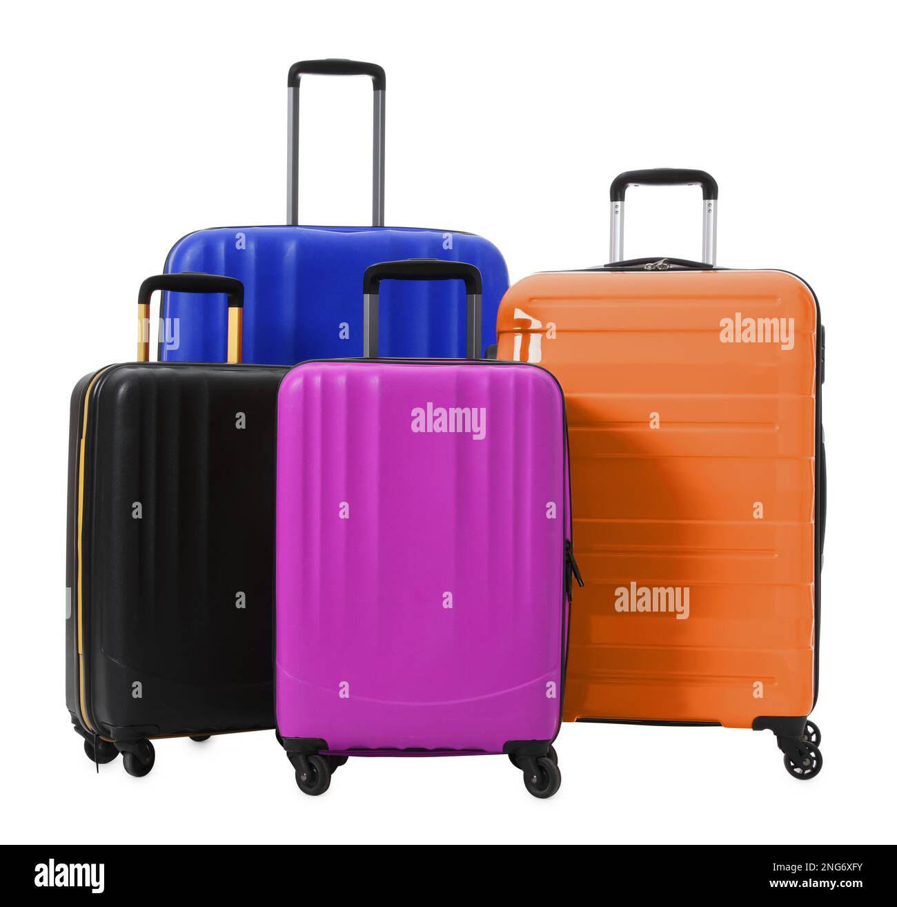 Modern suitcases for travelling on white background Stock Photo Alamy