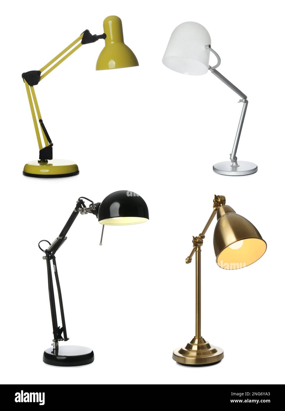 Set with different stylish table lamps on white background Stock Photo
