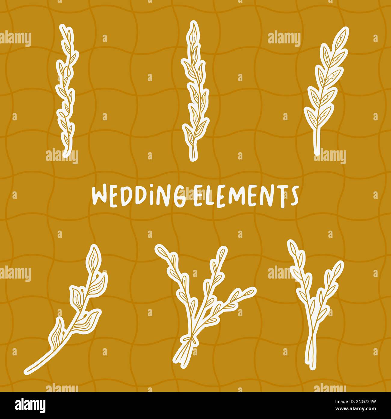 Minimal botanical wedding frame elements on white background. Set of ...