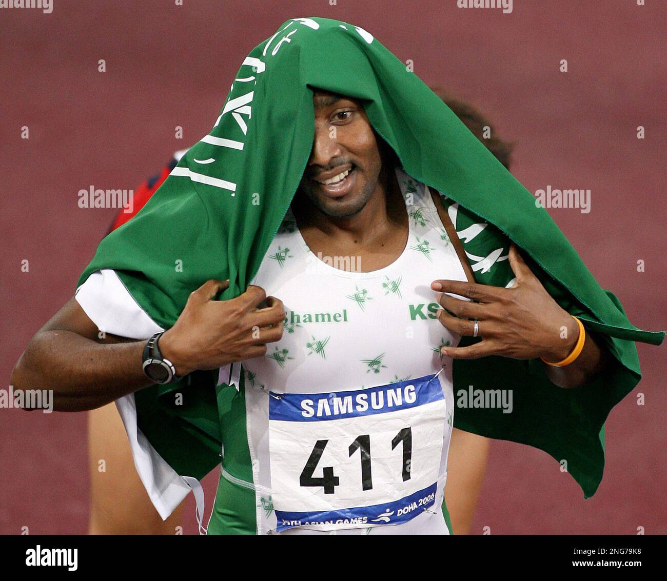 Saudi Arabia's Hamdan Awdah Al Bishi reacts after winning the gold